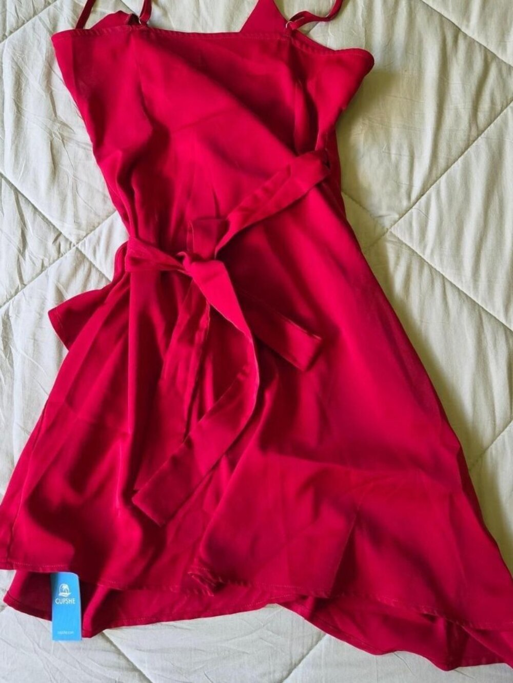 CUPSHE Red Mini Dress Wrap Style V-Neck - Picture 3 of 7